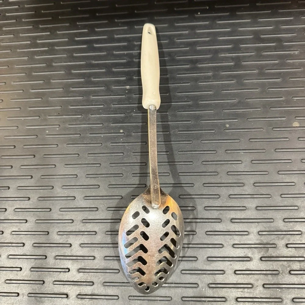 Vintage‎ EKCO Slotted Serving Spoon Stainless Steel Pink & Blue Floral